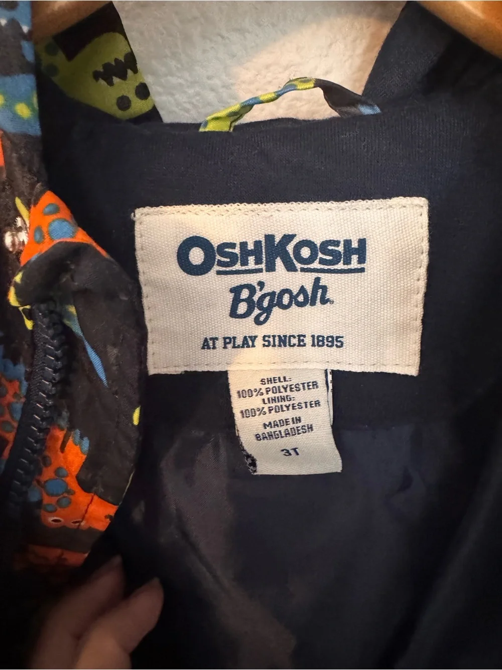 OshKosh B'gosh Black Hooded Raincoat with Bright Dino Print